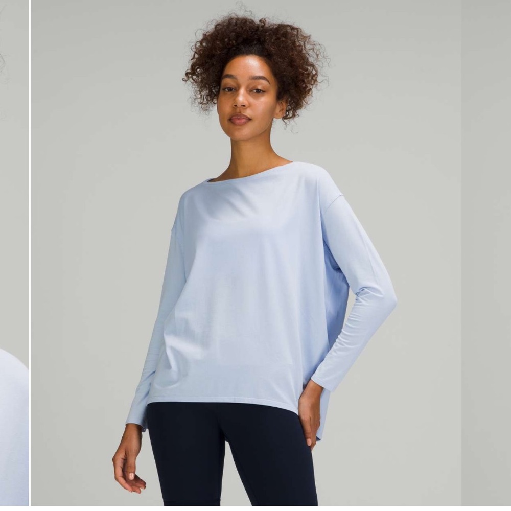 Lululemon Back In Action Long Sleeve Blue Linen size 12 fit - Picture 4 of 13